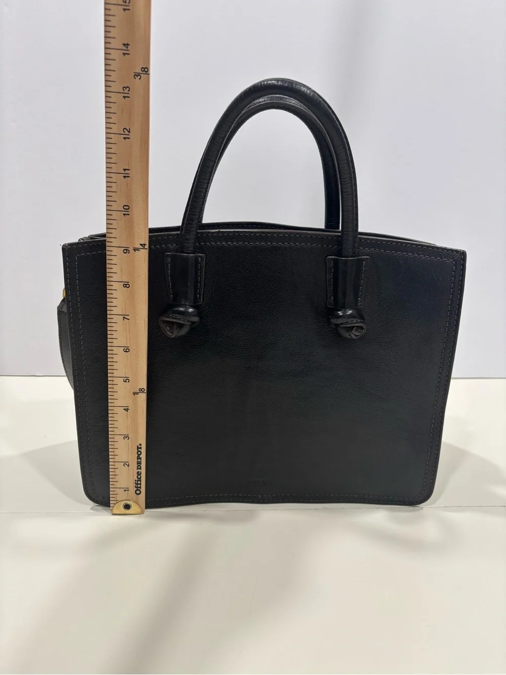 Fossil Black Leather Satchel with Dual Top Handles/shoulder strap